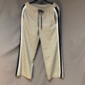 NINE WEST Plaid Track Style Dreas Pants with Side Stripes - Beige/Black/White
